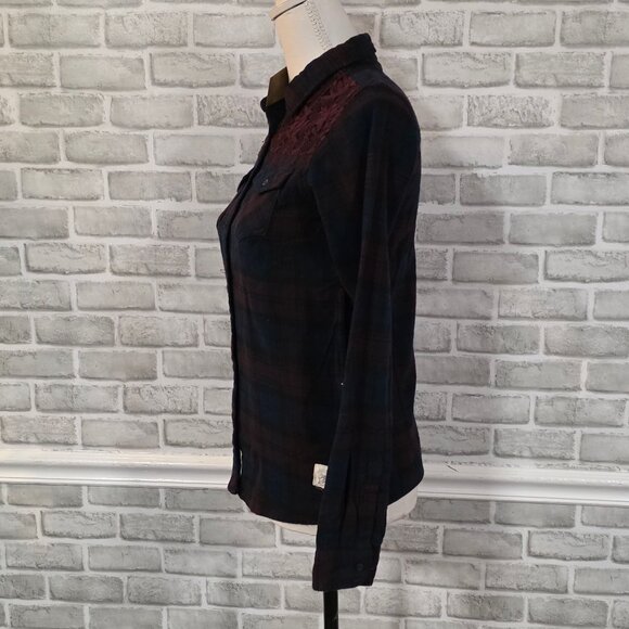 Silver Jeans Flannel Lace Button Up Shirt Burgundy Red Cozy Relaxed NEW Girls 12 - Picture 3 of 8